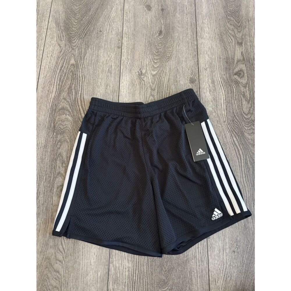 adidas Black Mesh Athletic Shorts with White Logo Tag